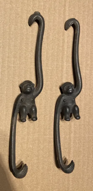 vintage  Cast Iron Monkey Hook S Plant Hanger Black 8” Long LOT/2