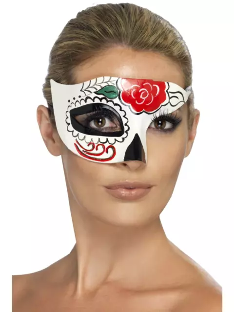 Day Of The Dead Sugar Skull Half Eye Mask Ladies Fancy Dress Accessory
