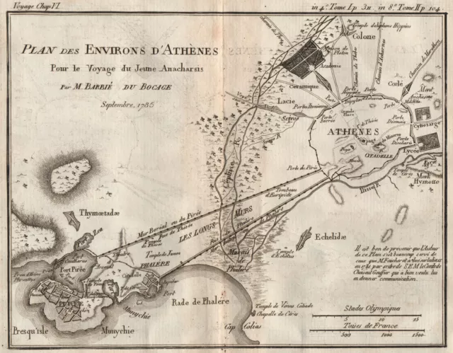 ATHENS Plan des Environs d' Ath�nes. Ancient Greece. BARBI� DU BOCAGE 1790 map