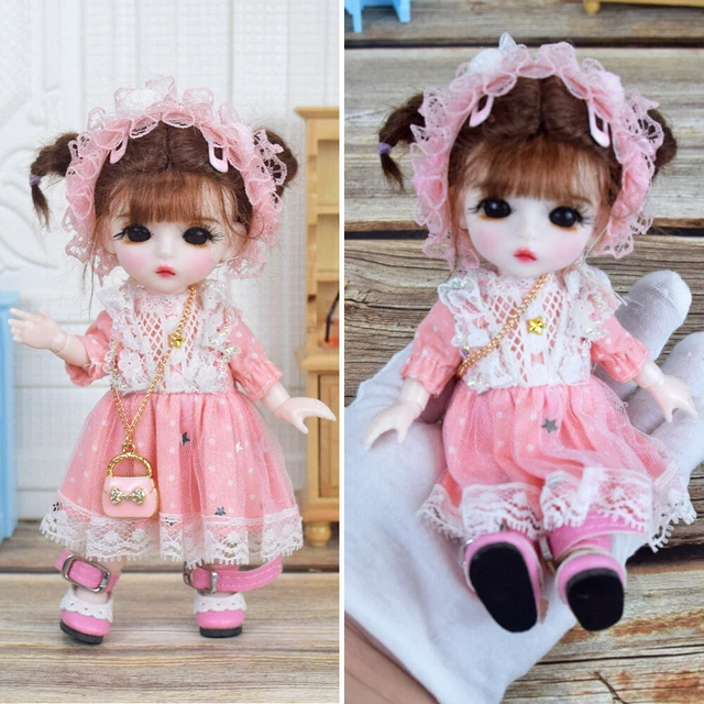 Bambola 1/8 BJD Carino regalo per bambini corpo 6 pollici + occhi + parrucca + scarpe + set completo abito 12