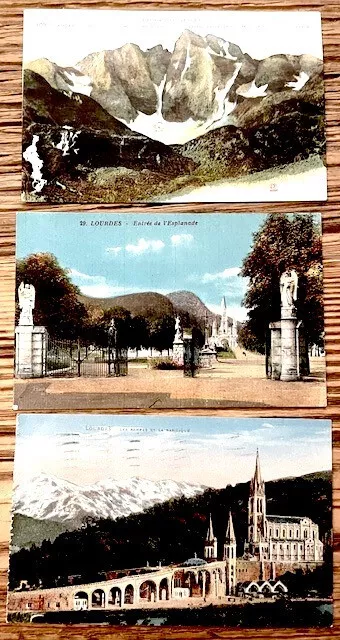 LOT 3 CPA : LOURDES l'Esplanade les Rampes la Basilique + LES HAUTES PYRENEES