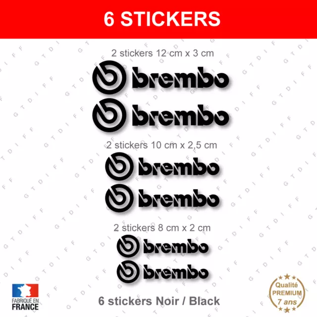 Stickers BREMBO Noir 6 autocollants adhésifs auto moto 8 10 12 cm étrier