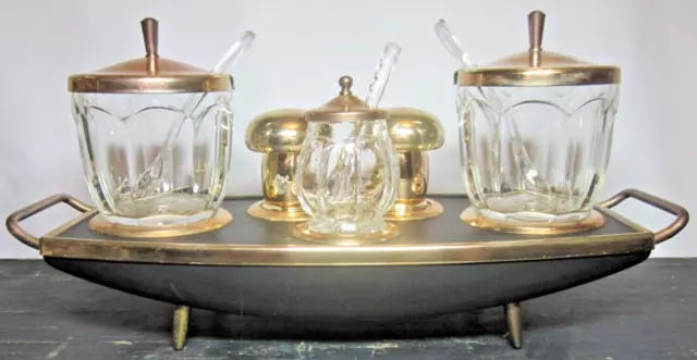 Condiment Set, Sputnik Style, Gorgeous Real High Vintage, Late 1950s Early 60s.