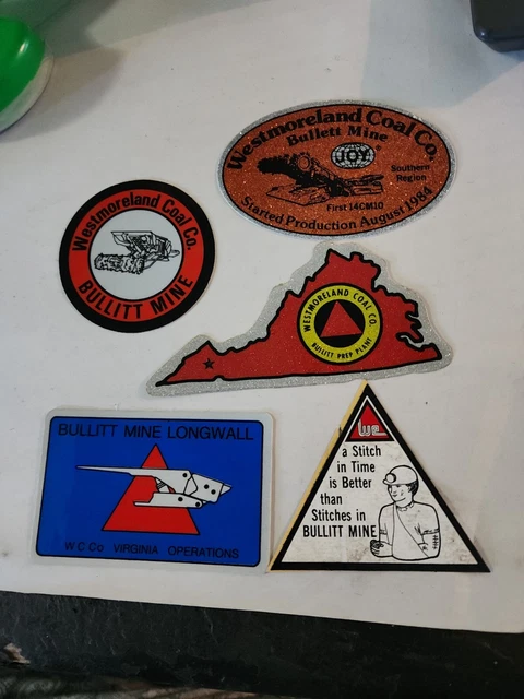 (5) NOS Vintage 80’s Westmoreland Bullitt Mine mining stickers Joy