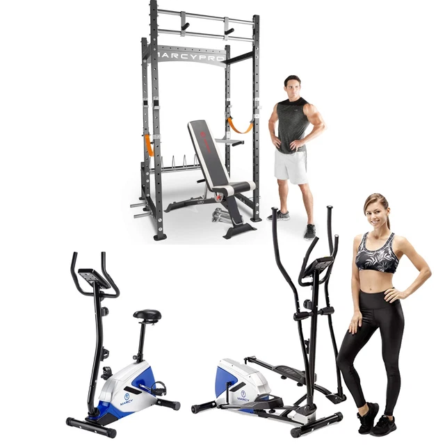 MARCY 4-IN-1 Home Gym Bundle, Cage, Bench, Bike & Cross Trainer