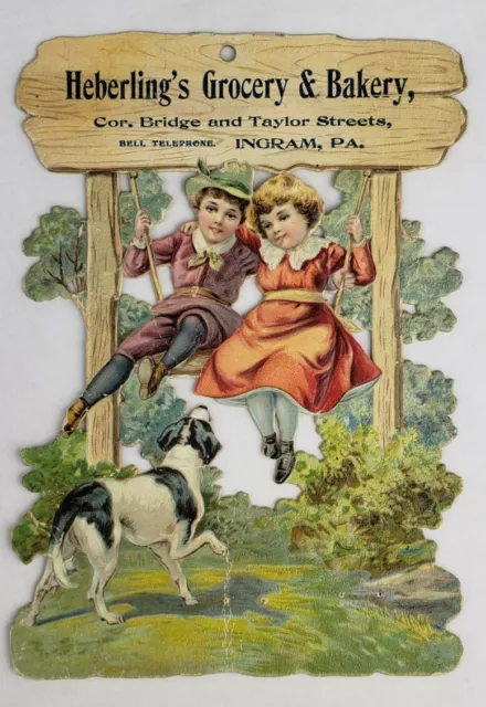 Rare Antique Heberling's Grocery Bakery Advertising Diecut Litho Sign Ingram PA