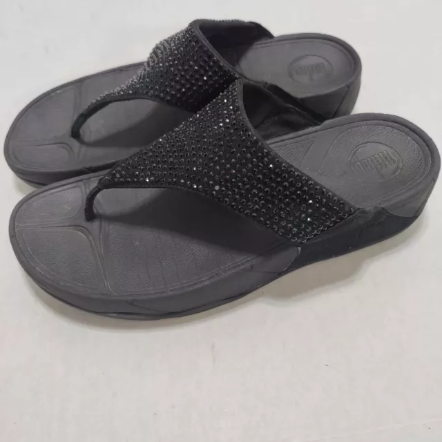 FitFlop Lulu Crystal Thong Sandals Black Size US 9 EU 41