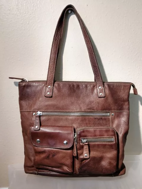 Fossil 1954 Double Handled Brown Leather Tote Bag Shoulder Bag 75082 Vintage