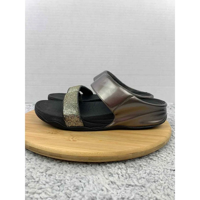 Fitflop Silver Lulu Wedge Sandals Women 10 Superglitz Comfort Minimalist Slip On