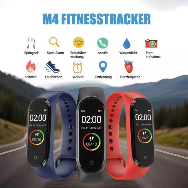 M4 Bluetooth Smartwatch Fitnessuhr Armband Tracker Sport Schrittzähler Wasserd.