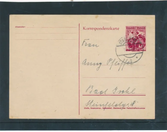 30 Groschen Trachten Ganzsachen-Karte 1950 aus Stadl, Stmk.   (H21)