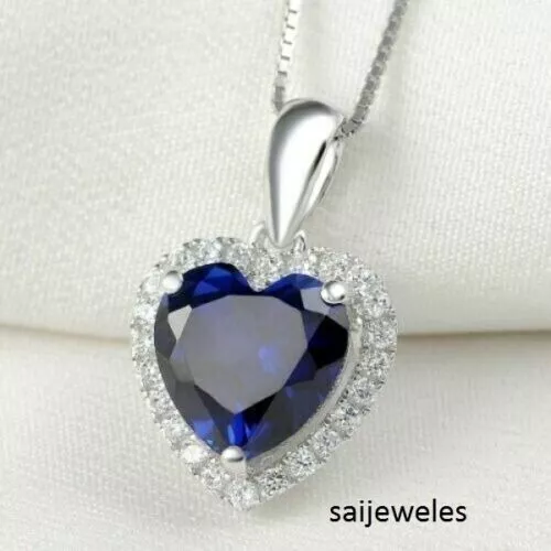 Moissanite 3CT ciondolo a forma di cuore con zaffiro blu Halo regalo in oro...