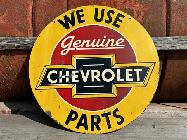 GUARANTEED Original Old Vintage CHEVROLET PARTS SIGN Double Sided CHEVY Dealer