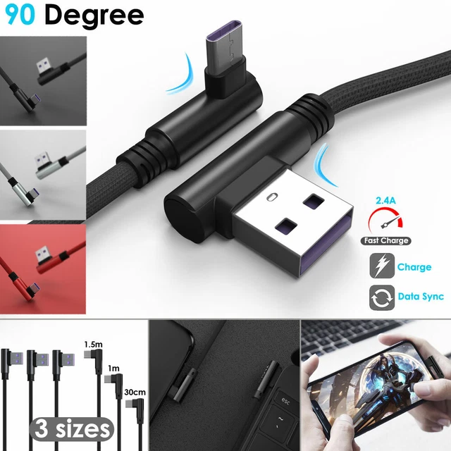 90 Usb Cable 90 DEGREE RIGHT Angle USB Type C Fast Data Sync Charger Charging Cable ...