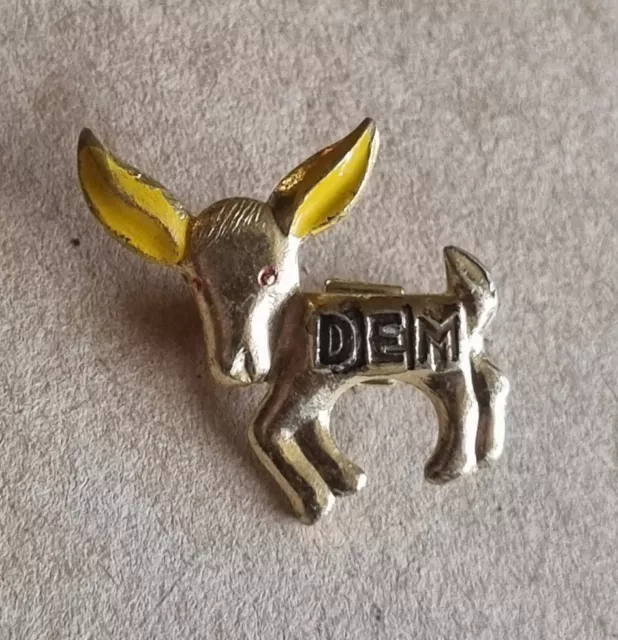 Vintage Gold tone DEM Donkey Brooch Pin Democrat USA
