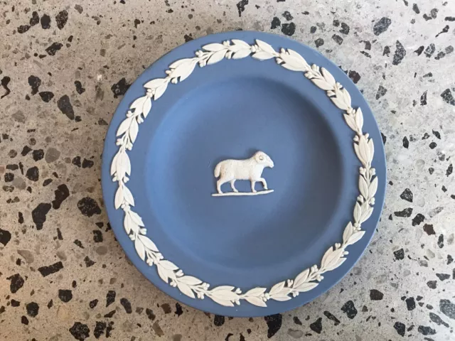 Vintage Wedgwood Jasperware Ram Trinket Dish Blue White