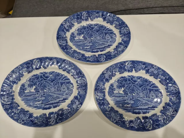 3 x Enoch Woods Ware English Scenery Blue White Oval Serving Plates 30cmx 23.5cm