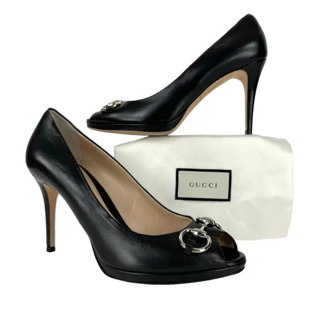 Gucci Auth MIS MATCHED 10 10.5 US 40 40.5 EU Black Leather Peeptoe Heels Shoes