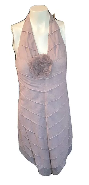 BCBG MaxAzria 100% silk rose pink  tiered halter cocktail dress ladies size 8