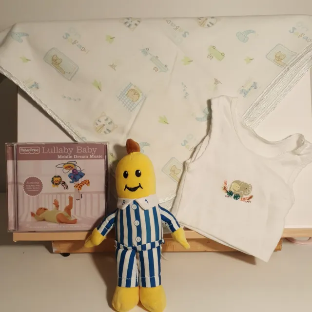 Bundle Banana In Pajamas B1 Soft Toy Baby Bunny Rug Vest & Fisher Price CD Music