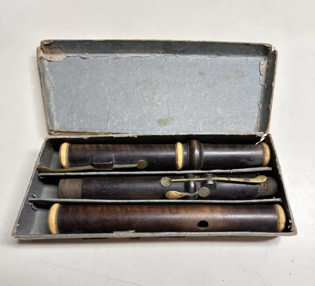 Antique 1800s Rosewood Wooden D Flute w Original Box 6 Keys 6 Holes Unbranded
