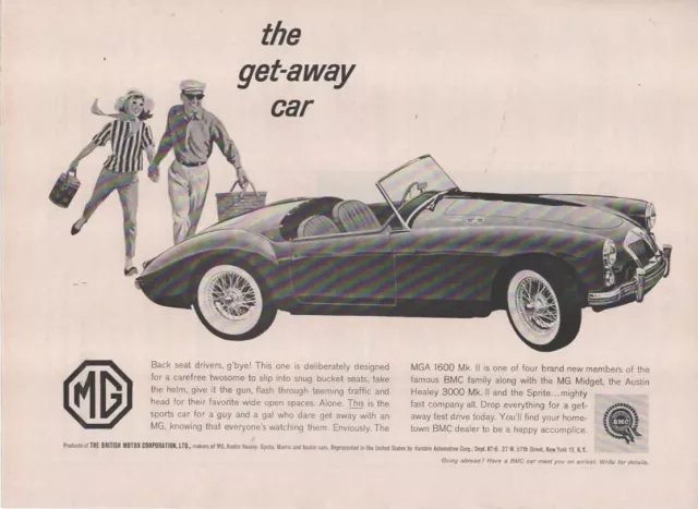 Print Ad 1961-1962 MG MGA 1600 Mk II 2 Door Roadster-The Geta-away Car-BMC