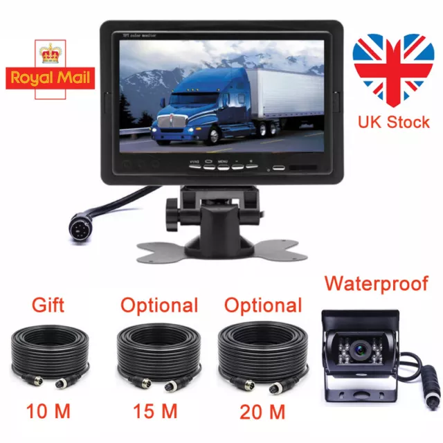 12V/24V Car Reversing Rear View Camera 4Pin + 7" LCD Monitor Truck Bus Van Kit