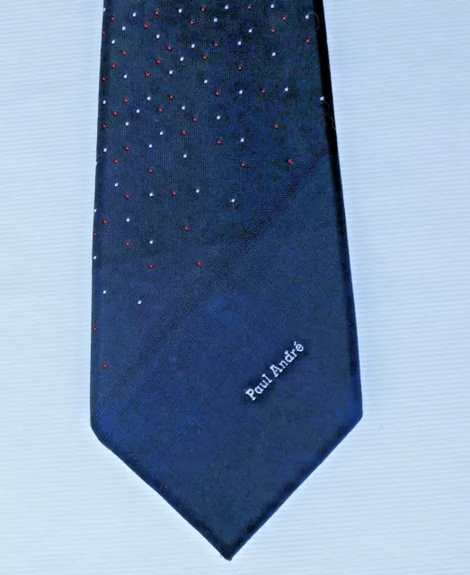 Cravatta a pois vintage Paul Andre Keynote Littlewoods anni '70 macchia blu navy scuro