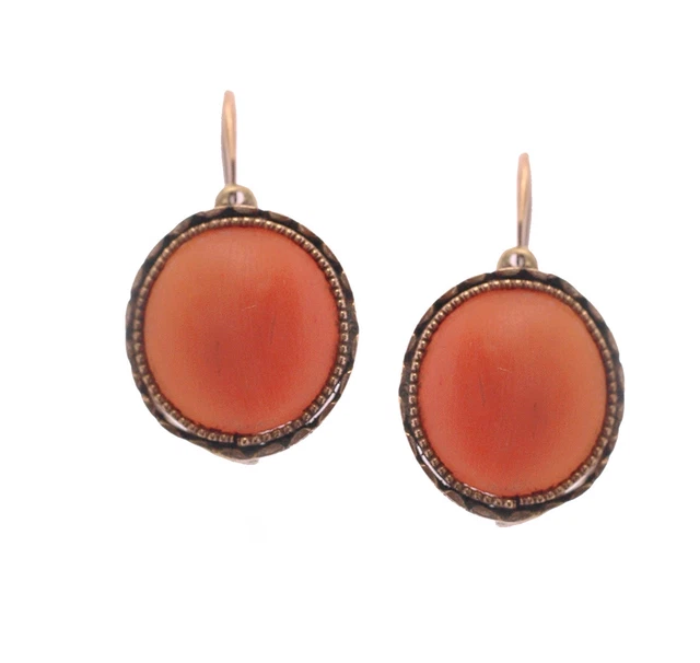 Victorian Antique Late 1800s  Natural Color Coral Gold Earrings