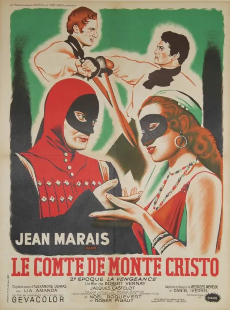 "LE COMTE DE MONTE CRISTO" Affiche originale entoilée (Jean MARAIS, Lia AMANDA)