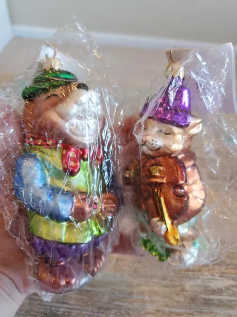 NWT Radko Fiddle & Laugh 99-133-0 Glass Ornament SET