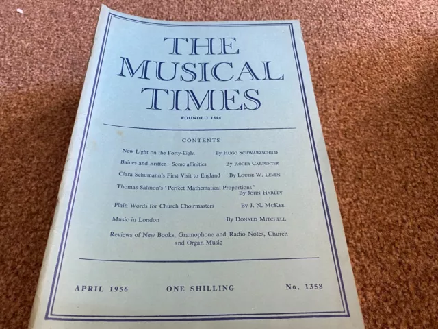 Musicaltimes Magazine 1956 Apr Baines & Britten. Clara Schumann. Thomas Salmon