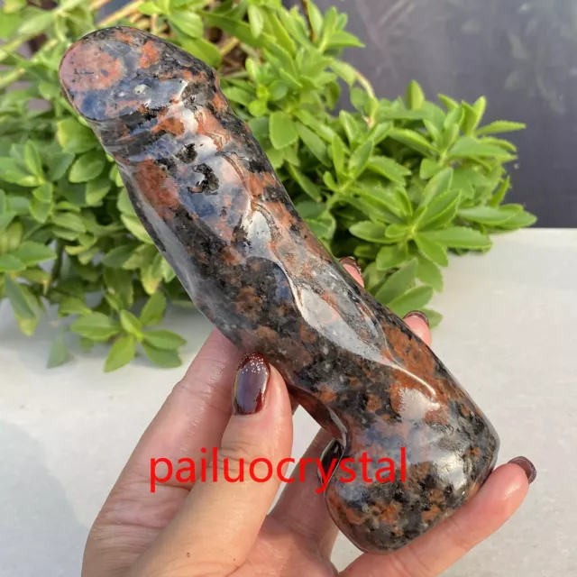 1pcs Natural Red Spectrolite Male Penis Quartz Crystal Skull Massager Gem 3.8"