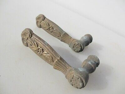 Victorian French Brass Lever Door Handles Knobs Antique Old Plates Vintage