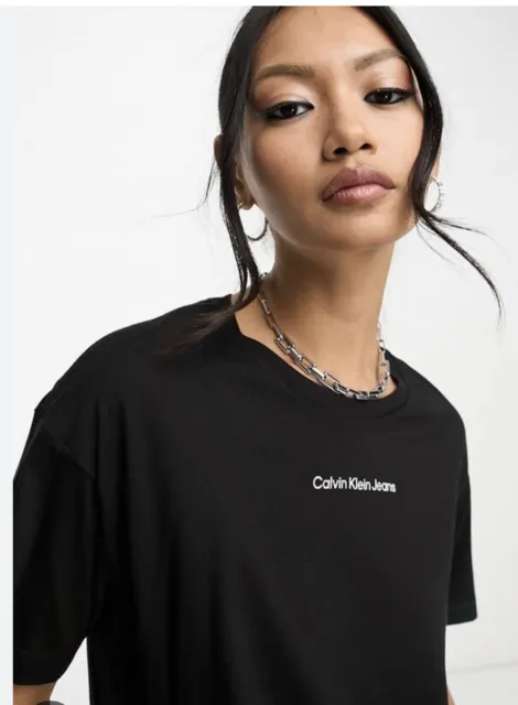 Women's Calvin Klein Jeans Shirt Logo T-Shirt  Short Sleeve Black Size Large