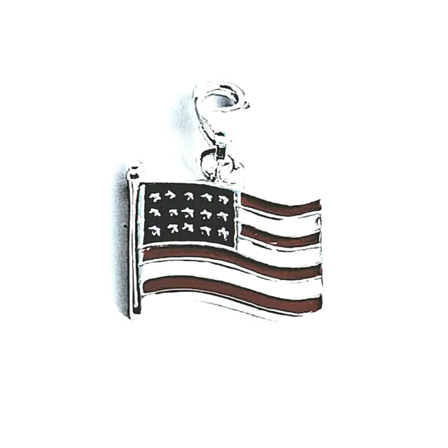 Sterling Silver Enamelled American Flag Clip On Charm/ pendant