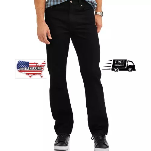 Men's Relaxed Fit Denim Cotton Jeans Men 5 Pockets Tall & Big Blue Black Pants