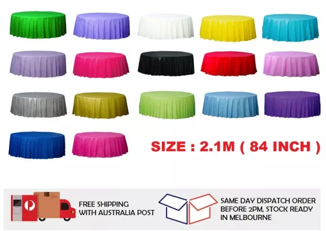 Round Solid Colour Plastic Table Cover TableCloth Wedding Birthday Party 2.1m