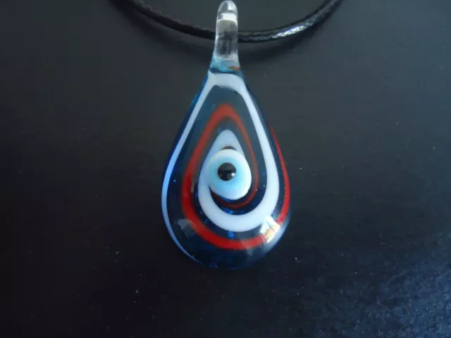 1 x Lamp work Glass Evil Eye Drop Pendant + Black Cord Necklace + Pouch(DP214-1)