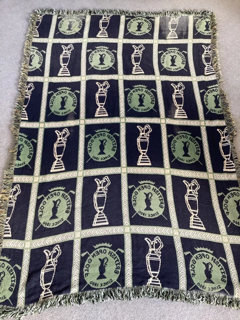 THE BRITISH OPEN Vintage Navy Green Golf  70” x 47” Throw Blanket RARE Ryder Cup