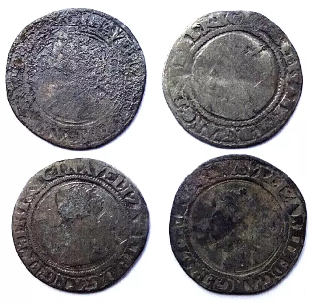 4 x Elizabeth I 1561-5 Sixpence's mm Pheon  ( from the Poorton Coin Hoard ) aF/F