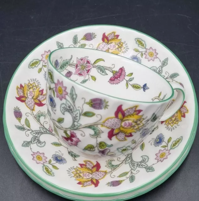 Minton Haddon Hall Green Edge Tea Cup/Saucer/Plate Tea Trio-1st Quality 2