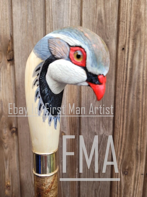 French Partridge Head Walking Stick Hand Carved Wooden Bird Walking Cane Gift A1