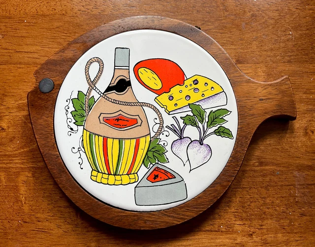 Mid Century Modern Century Fish Shape Wood Tile Cheese Cutting Serving Board