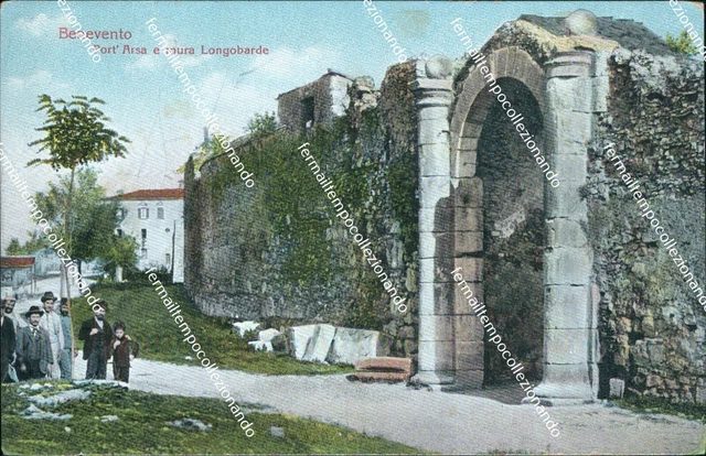 ce396 cartolina benevento citta' port'arsa e mura longobarde campania