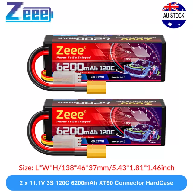 2x Zeee 3S LiPo Battery 6200mAh 11.1V 120C XT90 for 1/8 1/10 RC Car Truck Tank