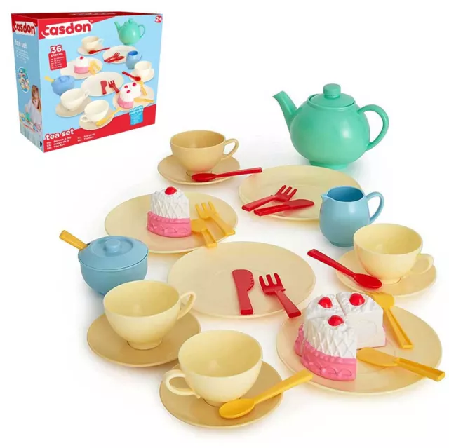 Casdon Tea Set Role Pretend Play Kids Childrens Toy Playset Fun Gift 36 Pieces