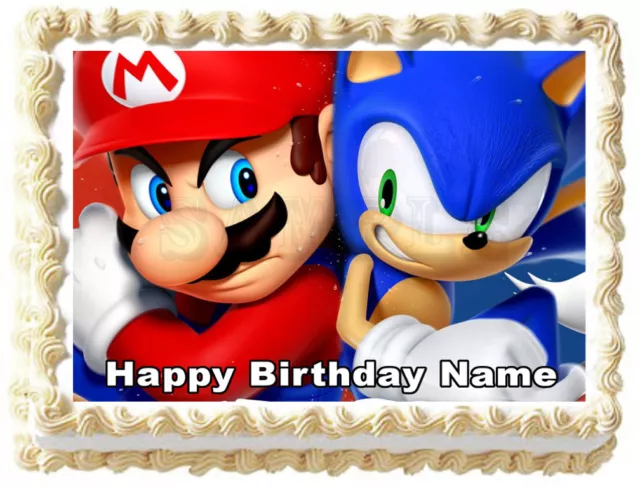 Mario and sonic Birthday Cake topper Edible picture sugar sheet