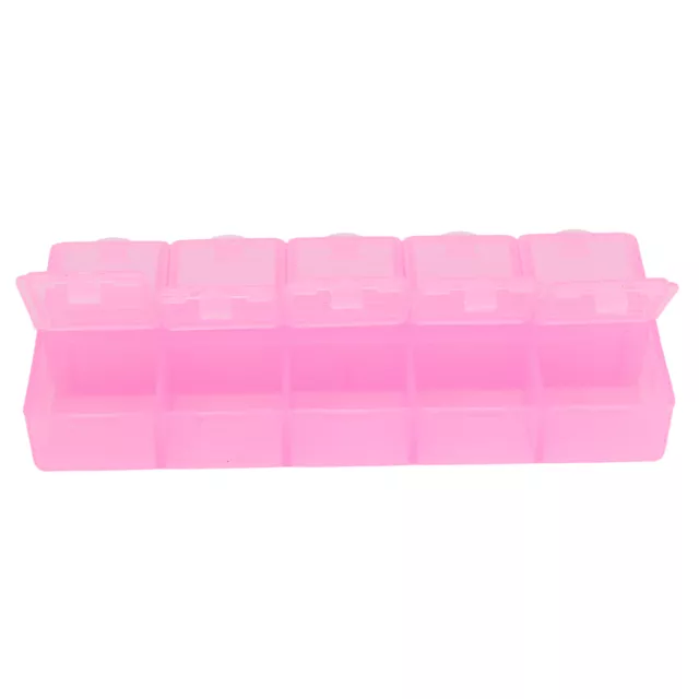 (Pink)Bead Containers Compartment Organizer Box 10 Compartments For Office For