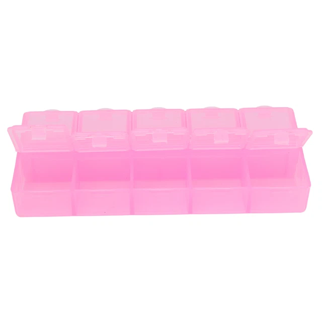 (Pink)Bead Containers Compartment Organizer Box 10 Compartments For Office For